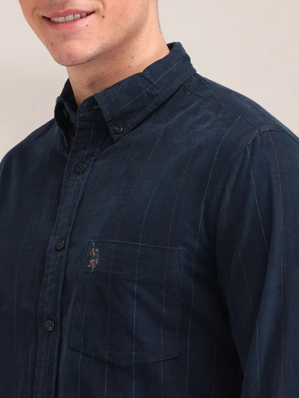 US POLO cotton blue slim fit shirt for men