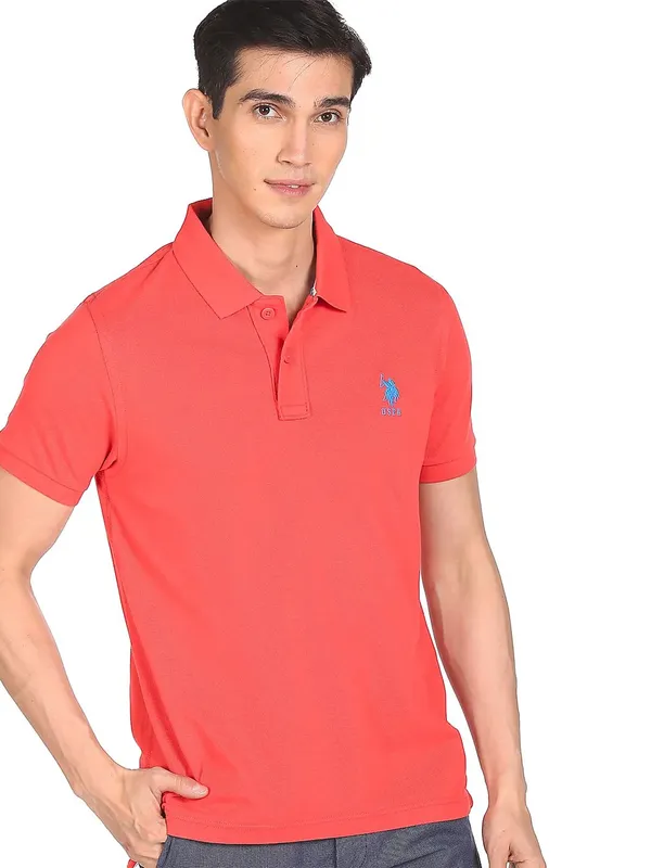 US Polo cotton coral pink slim fit t shirt