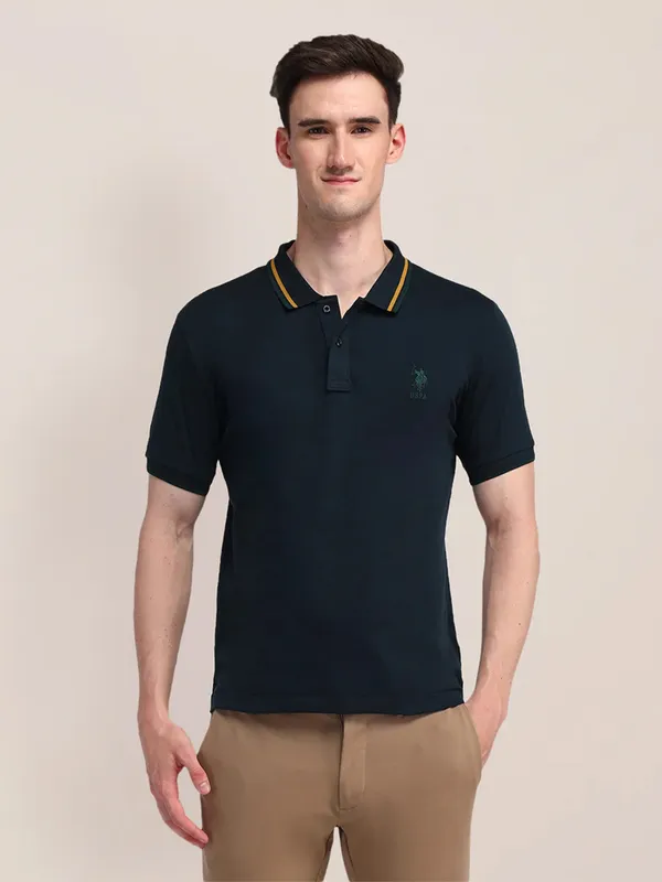 US POLO cotton dark green slim fit t-shirt for men