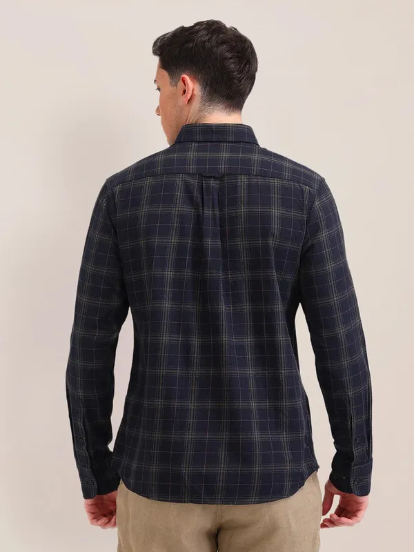 US POLO cotton navy checked slim fit shirt for men