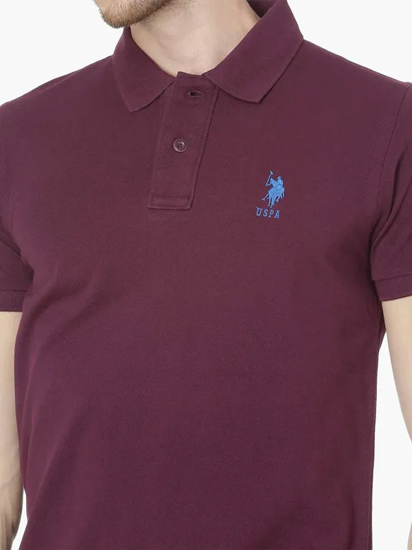US Polo cotton plain maroon t shirt for casual