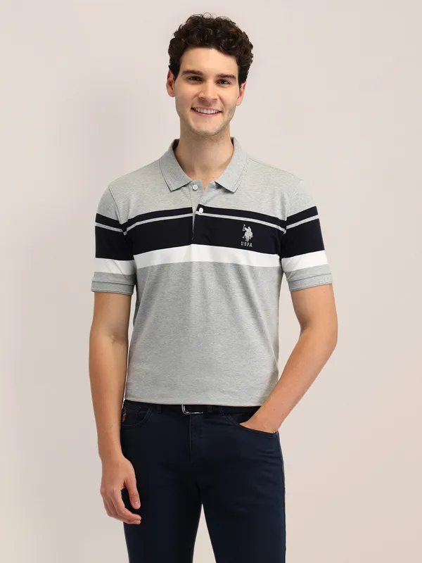 US POLO cotton slim fit grey t-shirt for men