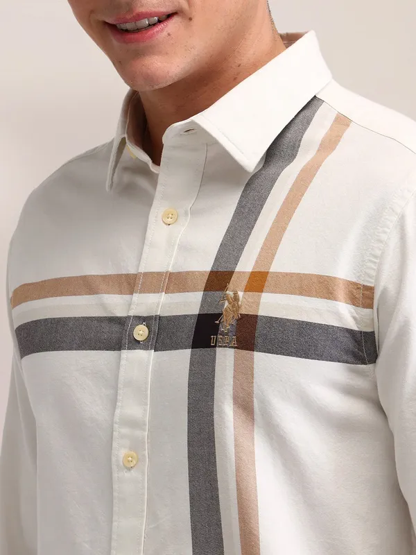 US POLO cotton striped off white shirt for men