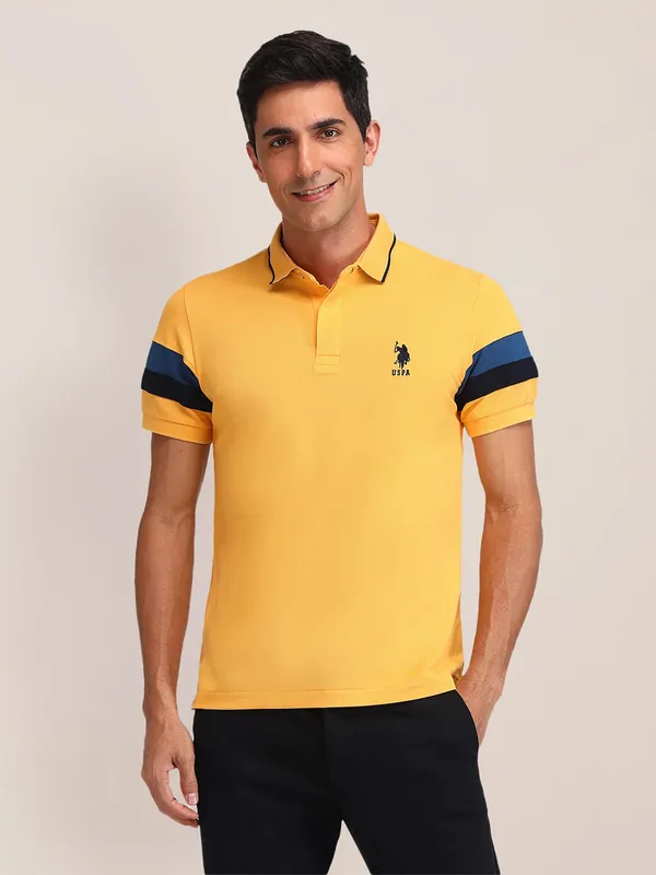 US POLO cotton yellow slim fit men t-shirt