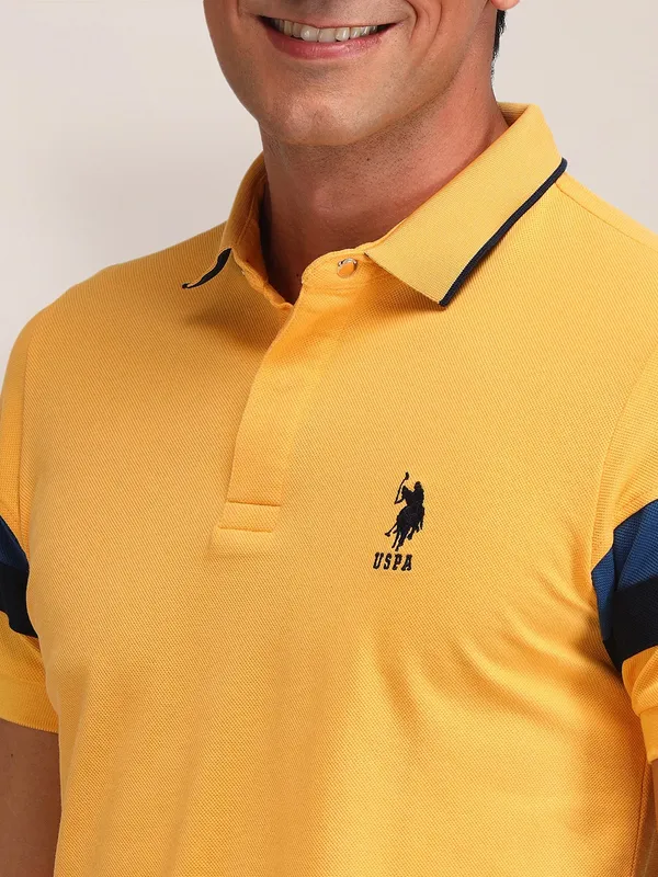 US POLO cotton yellow slim fit men t-shirt