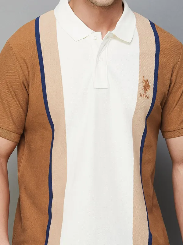 US POLO cream and brown stripe polo t-shirt