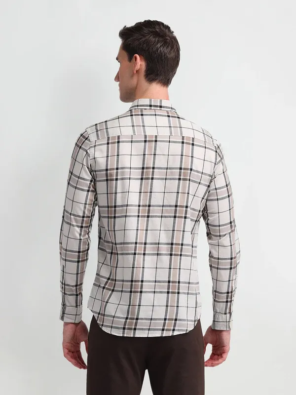 US POLO cream checkered slim fit casual shirt