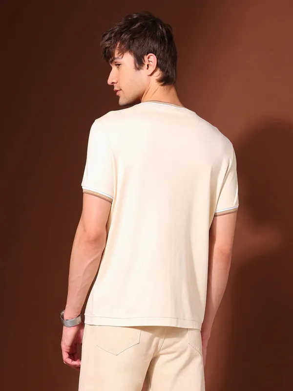US POLO cream plain round neck t-shirt