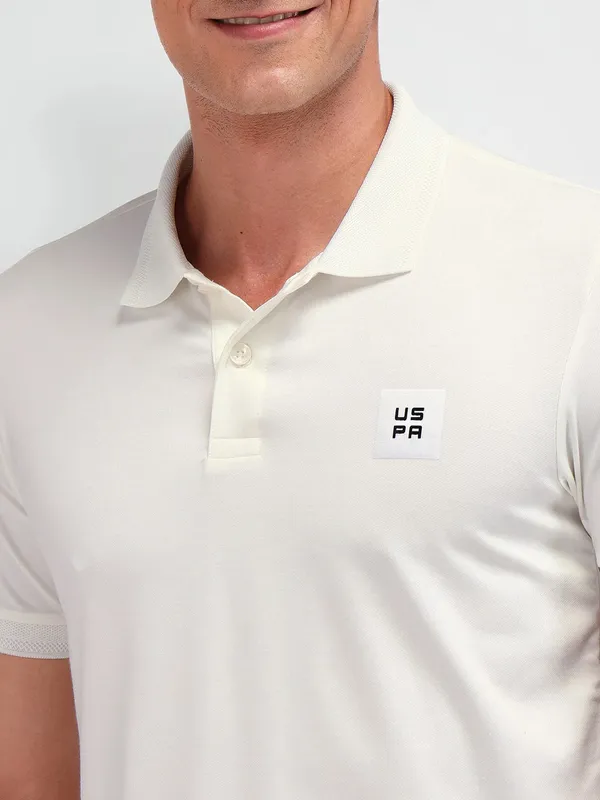 US POLO cream slim fit plain cotton t-shirt for men
