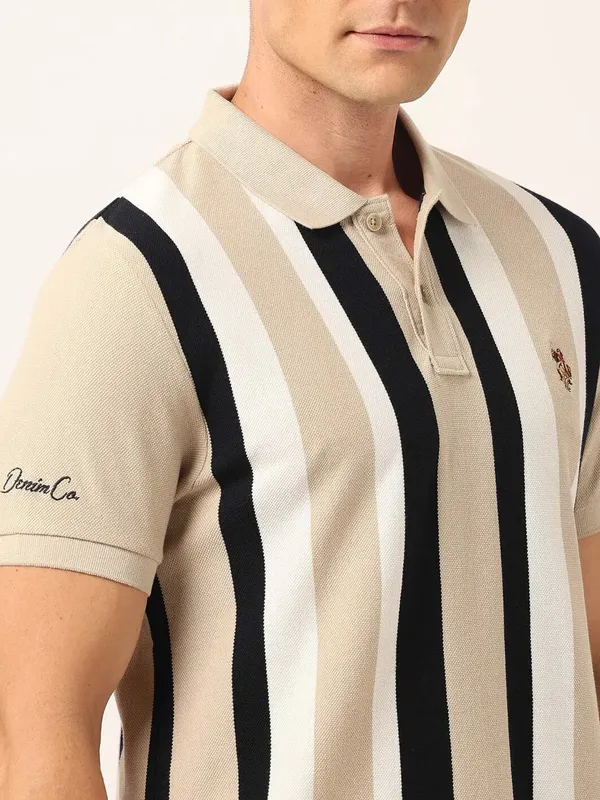 US POLO cream stripe polo t-shirt