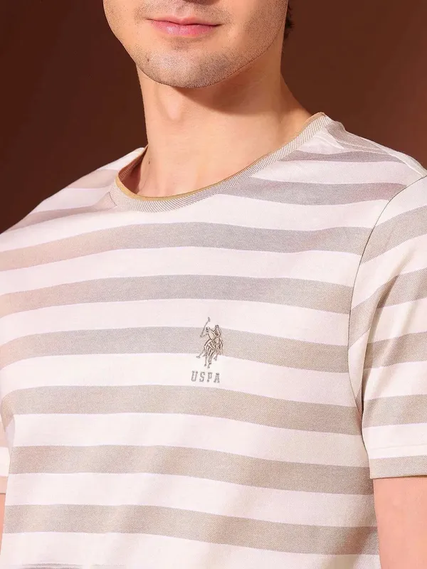 US POLO cream striped cotton slim fit t-shirt