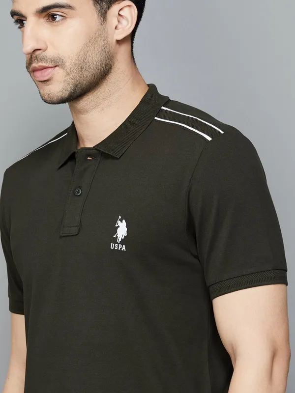 US POLO dark green slim fit cotton men t-shirt
