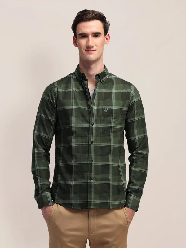 US POLO forest green checkered casual wear shirt
