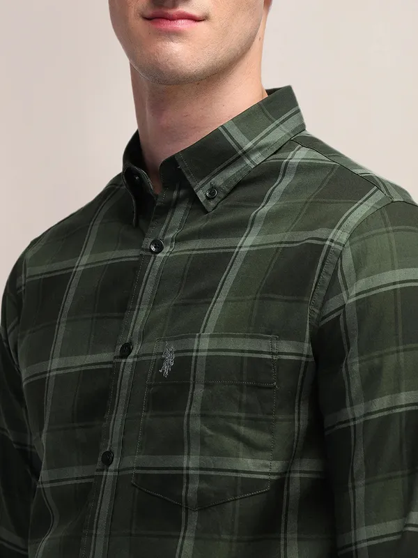US POLO forest green checkered casual wear shirt