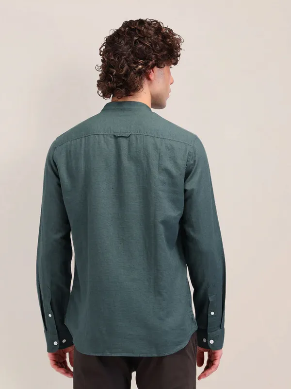 US POLO forest green linen slim fit shirt