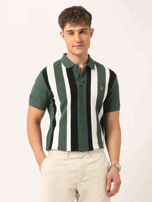 US POLO green stripe polo t-shirt