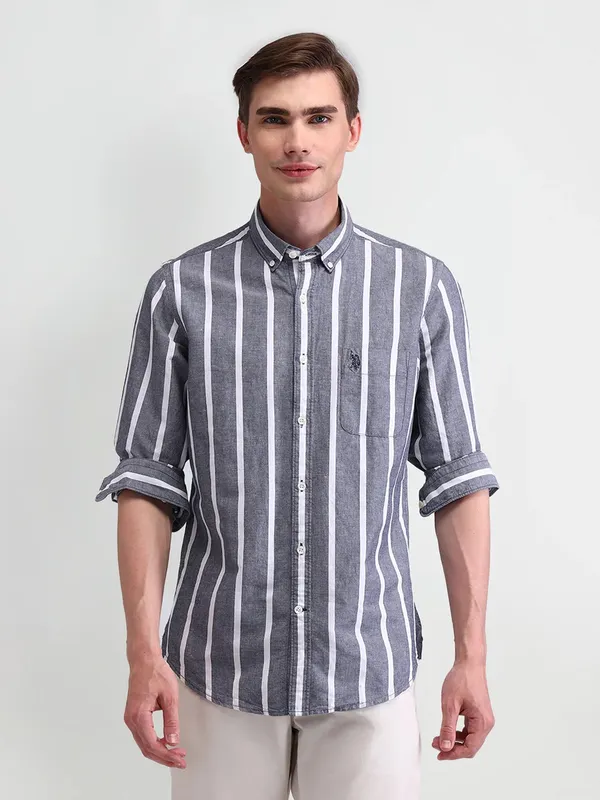 US POLO grey and white striped cotton shirt