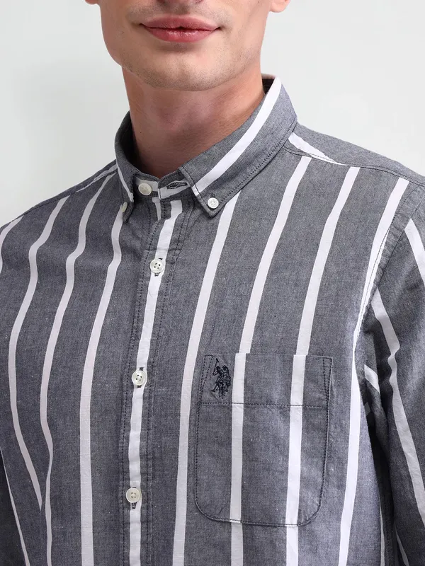 US POLO grey and white striped cotton shirt