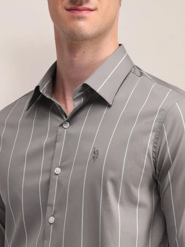 US POLO grey striped slim fit cotton shirt