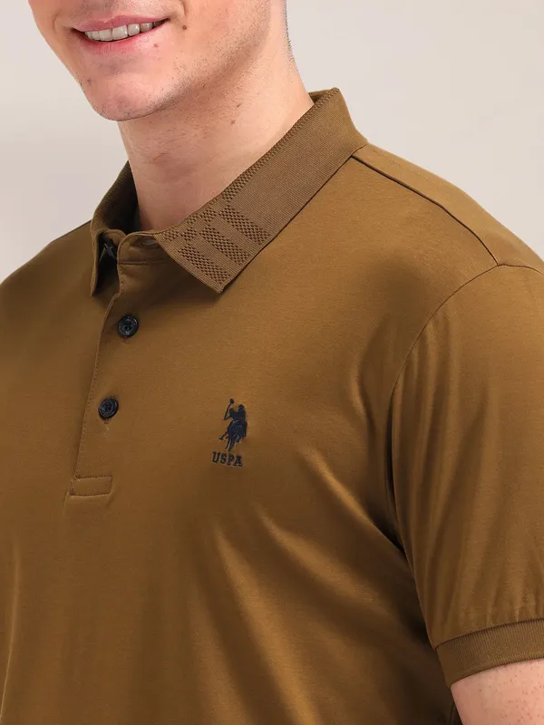 US POLO khakhi plain cotton slim fit t-shirt for men