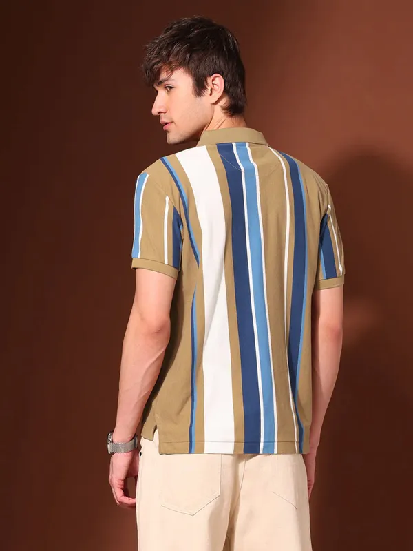 US POLO light brown stripe polo t-shirt