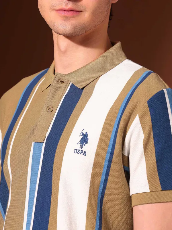 US POLO light brown stripe polo t-shirt