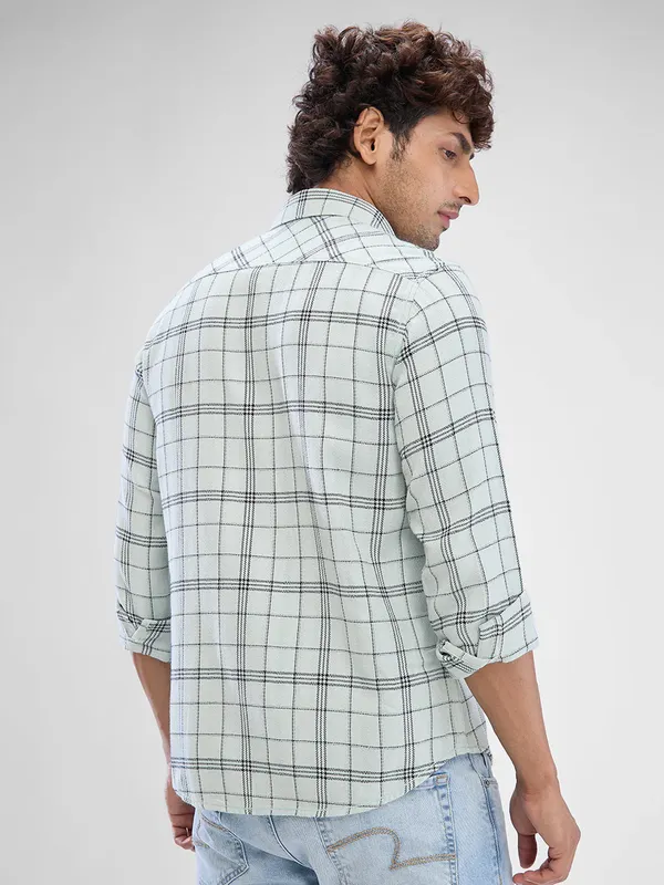 SPYKAR light green cotton checkered shirt