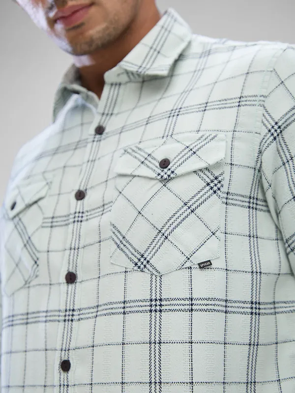 SPYKAR light green cotton checkered shirt