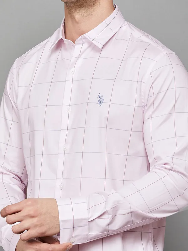 US POLO light pink flannel cotton casual shirt
