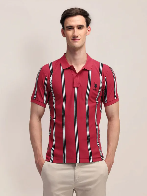 US POLO light red striped polo t-shirt