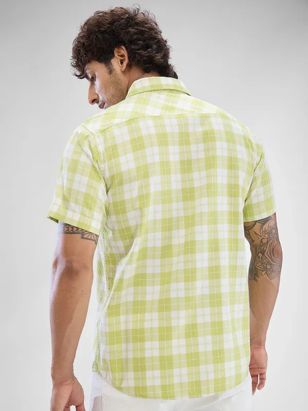 SPYKAR light yellow checkered cotton shirt