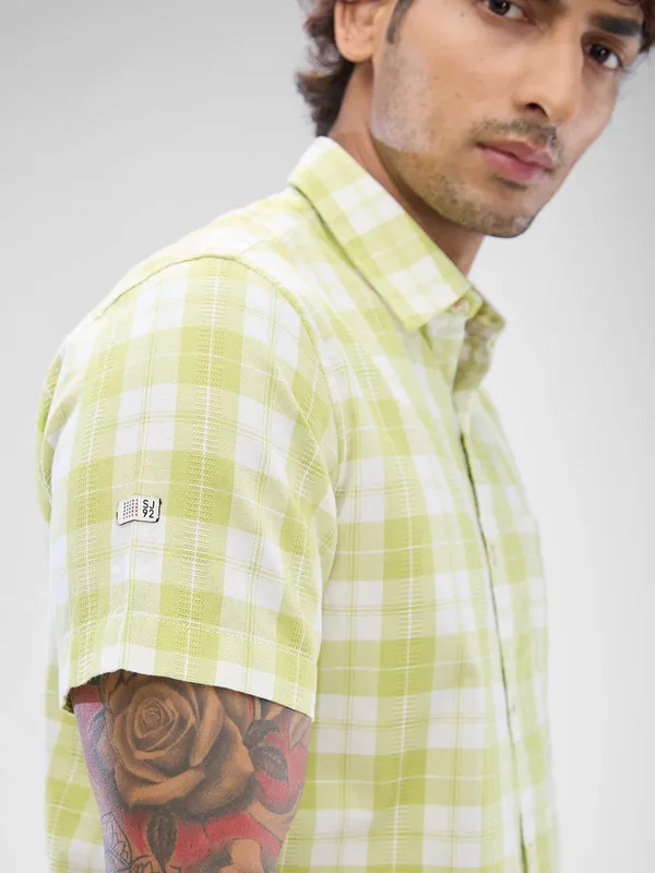 SPYKAR light yellow checkered cotton shirt