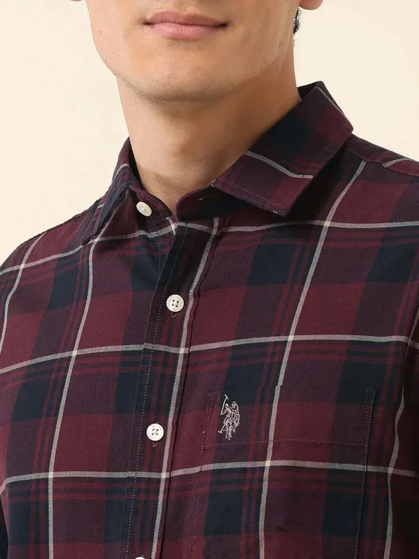 US POLO maroon ad blue check shirt
