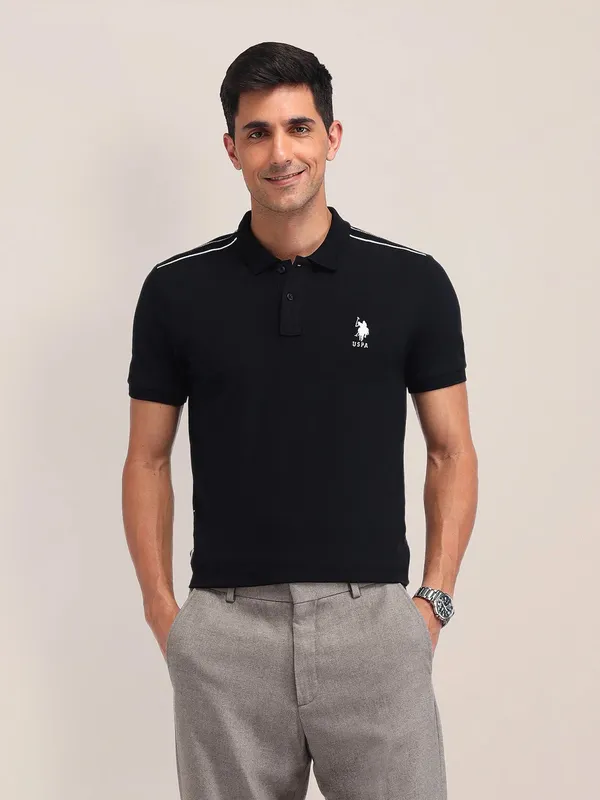 US POLO men black cotton t-shirt in slim fit