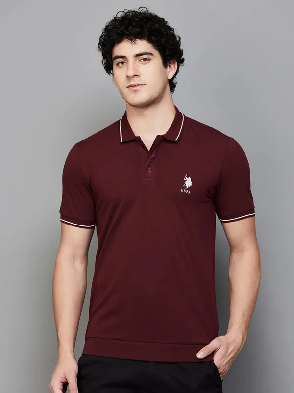 US POLO men brown cotton slim fit t-shirt