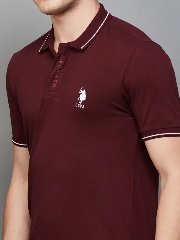 US POLO men brown cotton slim fit t-shirt