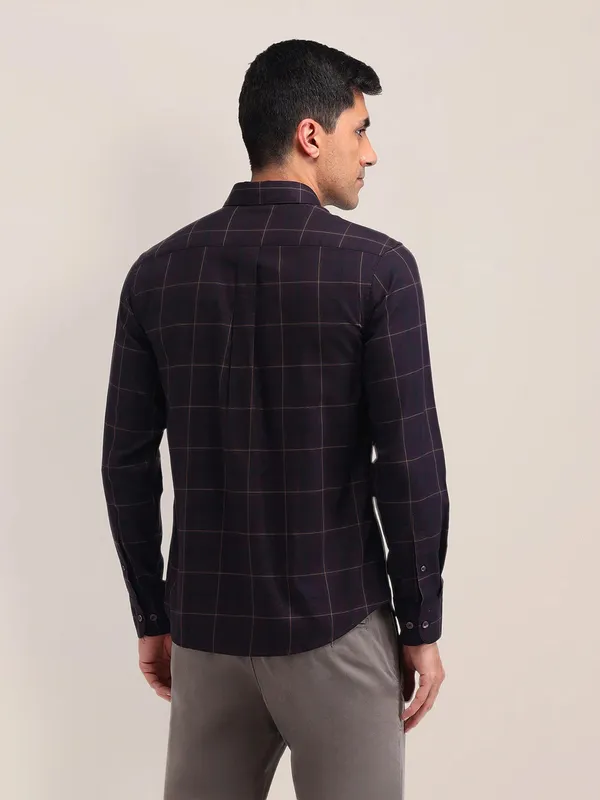 US POLO men cotton checked shirt in dark purple