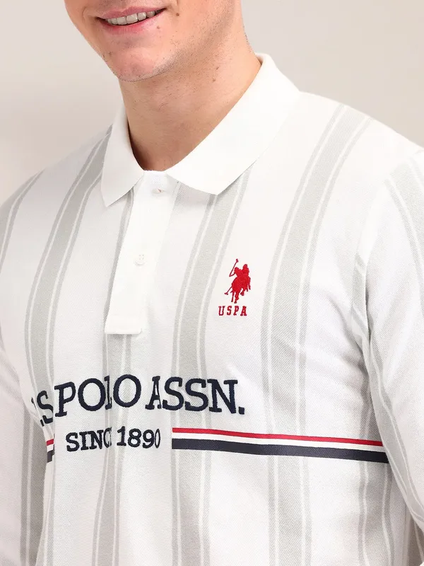 US POLO men striped cotton white t-shirt