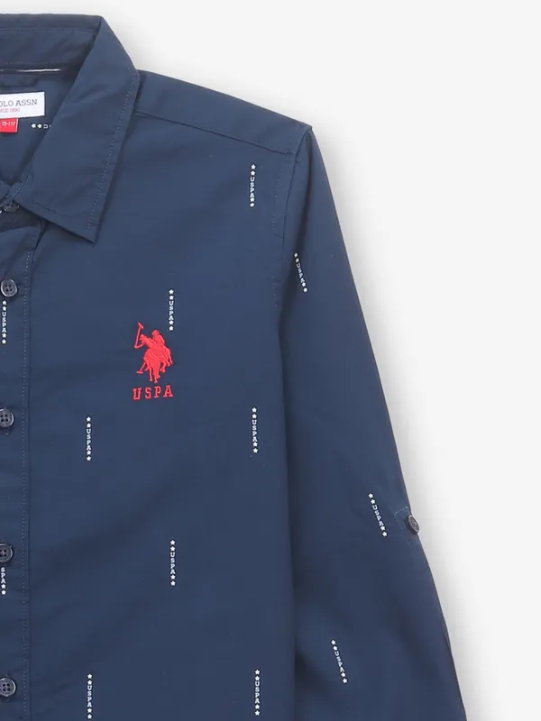 US POLO navy cotton printed shirt