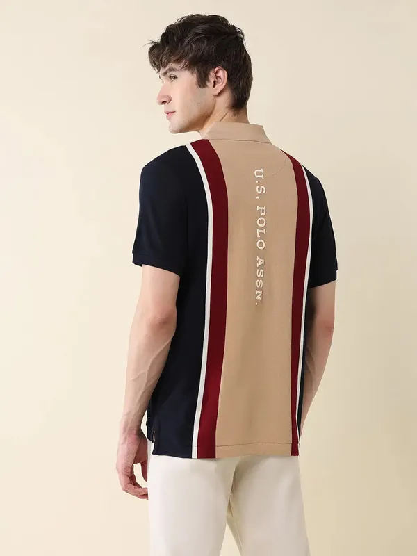 US POLO navy cotton slim fit striped polo t-shirt