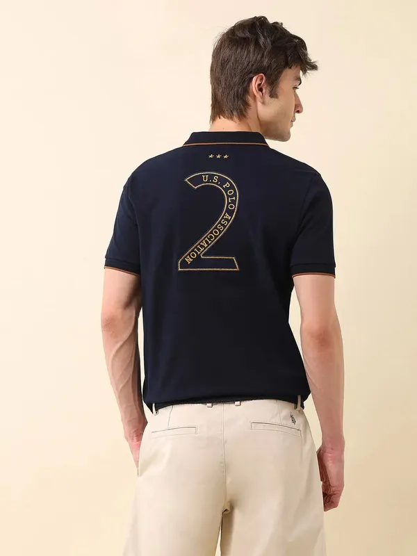 US POLO navy plain slim fit polo neck t-shirt
