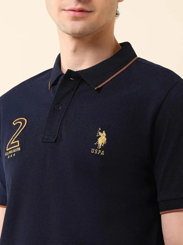 US POLO navy plain slim fit polo neck t-shirt