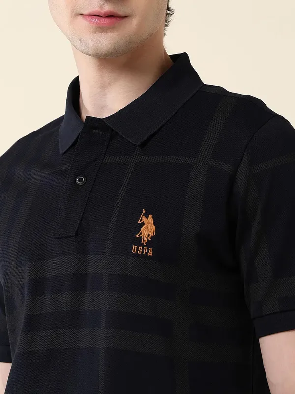 US POLO navy printed slim fit cotton polo t-shirt