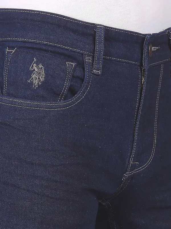 US Polo navy solid denim jeans for men