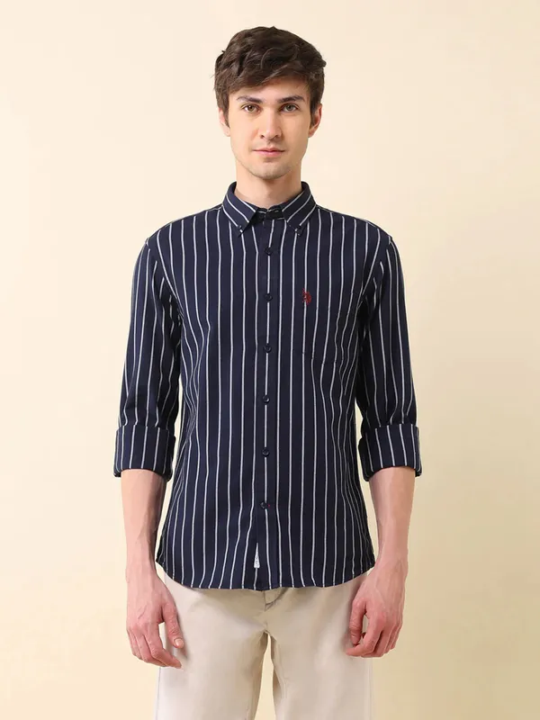 US POLO navy stripe pattern shirt