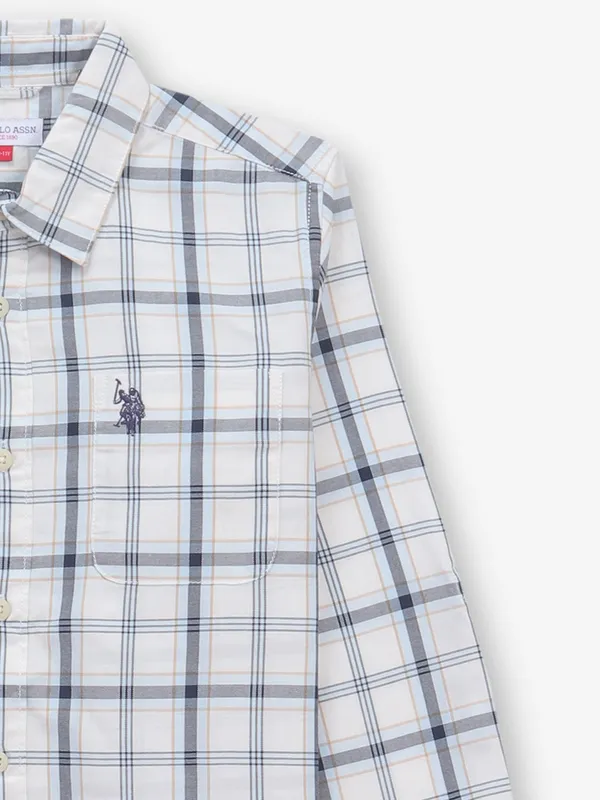 US POLO off white cotton checks shirt for man