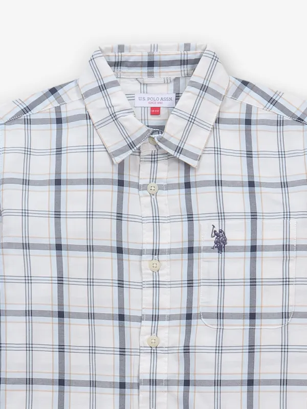 US POLO off white cotton checks shirt for man