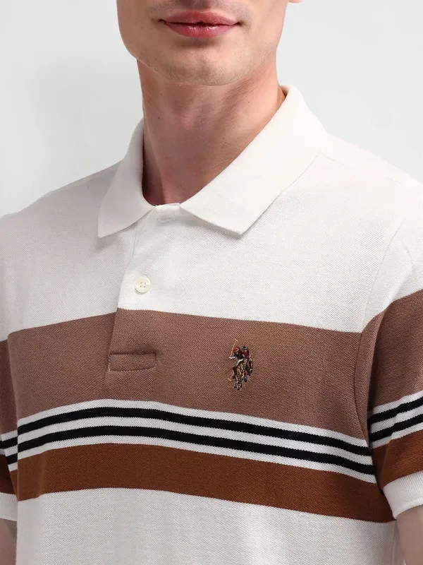 US POLO off white striped polo t-shirt