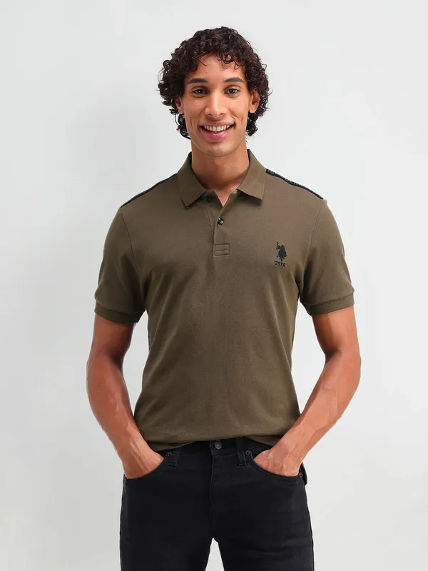 US POLO olive cotton slim fit plain t-shirt for men