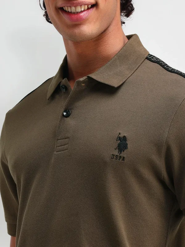 US POLO olive cotton slim fit plain t-shirt for men